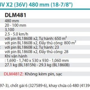 Makita DLM481Z MÁY CẮT CỎ ĐẨY DÙNG PIN(480MM)(18VX2) (không kèm pin sạc)