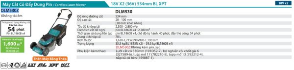 Makita DLM530Z MÁY CẮT CỎ ĐẨY DÙNG PIN(530MM/BL)(18VX2) (không kèm pin sạc)