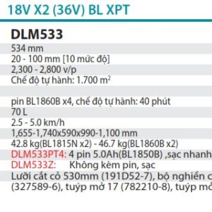 Makita DLM533Z MÁY CẮT CỎ ĐẨY DÙNG PIN(530MM/BL)(18VX2) (không kèm pin sạc)