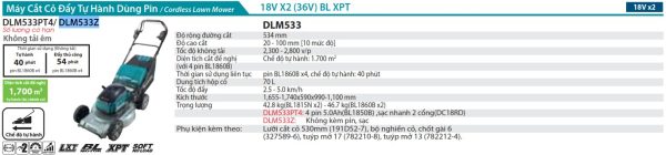 Makita DLM533Z MÁY CẮT CỎ ĐẨY DÙNG PIN(530MM/BL)(18VX2) (không kèm pin sạc)