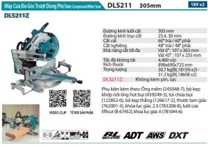 Makita DLS211Z MÁY CƯA ĐA GÓC TRƯỢT DÙNG PIN(AWS/BL) (không kèm pin sạc)