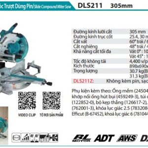 Makita DLS211Z MÁY CƯA ĐA GÓC TRƯỢT DÙNG PIN(AWS/BL) (không kèm pin sạc)