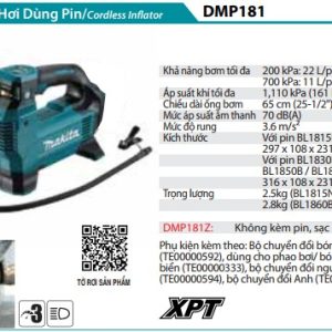 Makita DMP181Z MÁY BƠM HƠI DÙNG PIN(18V) (không kèm pin sạc)