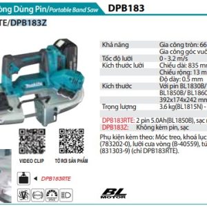 Makita DPB183RTE MÁY CƯA VÒNG DÙNG PIN(66X66MM/BL)(18V) (kèm 02 pin 5.0 + sạc nhanh)