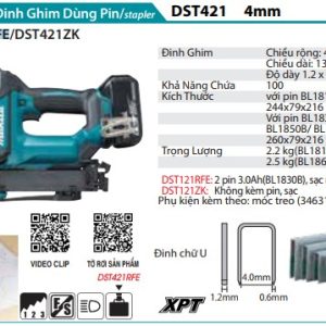 Makita DST421RFE MÁY BẮN ĐINH GHIM DÙNG PIN(18V) (kèm 02 pin 3.0 + sạc nhanh)