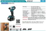 Makita DTD157RTJ MÁY BẮT VÍT DÙNG PIN(BL)(18V) (kèm 02 pin 5.0 + sạc nhanh)