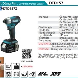 Makita DTD157RTJ MÁY BẮT VÍT DÙNG PIN(BL)(18V) (kèm 02 pin 5.0 + sạc nhanh)