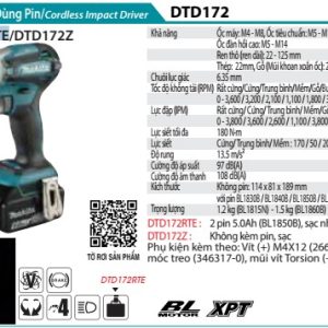 Makita DTD172RTE MÁY BẮT VÍT DÙNG PIN(BL)(18V) (kèm 02 pin 5.0 + sạc nhanh)