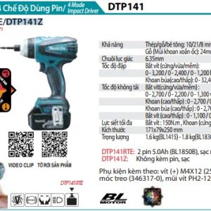 Makita DTP141Z MÁY BẮT VÍT 4 CHẾ ĐỘ DÙNG PIN(BL)(18V) (không kèm pin sạc)