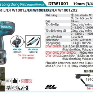 Makita DTW1001JX2 MÁY SIẾT BU LÔNG DÙNG PIN(19MM/DÂY ĐEO/ (kèm 02 pin 5.0 + sạc nhanh)