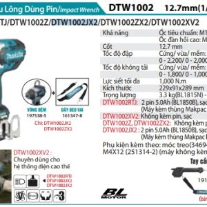 Makita DTW1002JX2 MÁY SIẾT BU LÔNG DÙNG PIN(12.7MM/DÂY ĐEO (kèm 02 pin 5.0 + sạc nhanh)