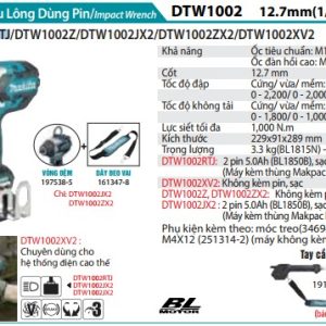 Makita DTW1002RTJ MÁY SIẾT BU LÔNG DÙNG PIN(12.7MM/BL) (kèm 02 pin 5.0 + sạc nhanh)