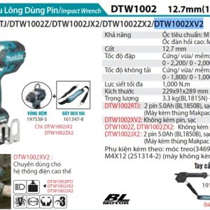 Makita DTW1002XV2 MÁY SIẾT BU LÔNG DÙNG PIN(12.7MM/DÂY ĐEO (Không kèm pin sạc)