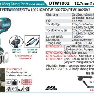 Makita DTW1002Z MÁY SIẾT BU LÔNG DÙNG PIN(12.7MM/BL) (không kèm pin sạc)