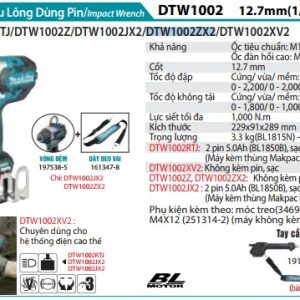 Makita DTW1002ZX2 MÁY SIẾT BU LÔNG DÙNG PIN(12.7MM/DÂY ĐEO (không kèm pin sạc)