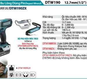 Makita DTW190ZX MÁY SIẾT BU LÔNG DÙNG PIN(12.7MM (không kèm pin sạc)