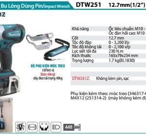 Makita DTW251Z MÁY SIẾT BU LÔNG DÙNG PIN(12.7MM)(18V) (không kèm pin sạc)