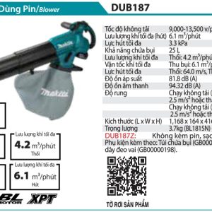 Makita DUB187Z MÁY THỔI VÀ HÚT BỤI DÙNG PIN(BL)(18V)