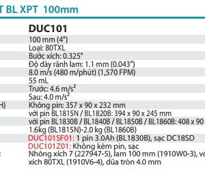 Makita DUC101SF01 MÁY CƯA CÀNH DÙNG PIN(100MM/BL)(18V) Kèm 01 pin + 1 sạc