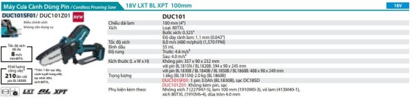 Makita DUC101SF01 MÁY CƯA CÀNH DÙNG PIN(100MM/BL)(18V) Kèm 01 pin + 1 sạc