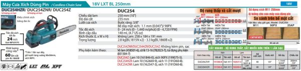 Makita DUC254HZR MÁY CƯA XÍCH DÙNG PIN(M11/BL)(18V) (không kèm pin sạc)