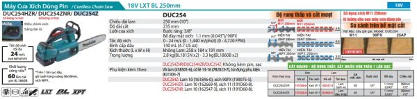 Makita DUC254Z002 MÁY CƯA XÍCH DÙNG PIN(250MM/80TXL/BL)(18 chưa kèm pin sạc)