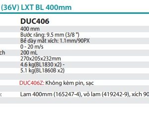 Makita DUC406Z MÁY CƯA XÍCH DÙNG PIN(350MM/90PX/BL)18V (không kèm pin sạc)