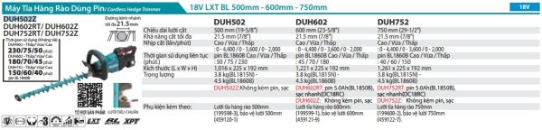 Makita DUH502Z MÁY TỈA HÀNG RÀO DÙNG PIN(500MM/BL)(18V) (không kèm pin sạc)