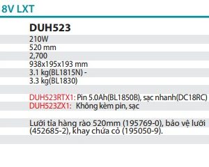 Makita DUH523RTX1 MÁY TỈA HÀNG RÀO DÙNG PIN(520MM)(18V) (kèm 01 pin 5.0 + sạc nhanh)