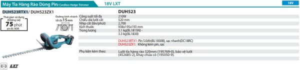 Makita DUH523RTX1 MÁY TỈA HÀNG RÀO DÙNG PIN(520MM)(18V) (kèm 01 pin 5.0 + sạc nhanh)