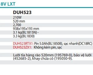 Makita DUH523ZX1 MÁY TỈA HÀNG RÀO DÙNG PIN(520MM)(18V) (không kèm pin sạc)