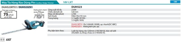 Makita DUH523ZX1 MÁY TỈA HÀNG RÀO DÙNG PIN(520MM)(18V) (không kèm pin sạc)