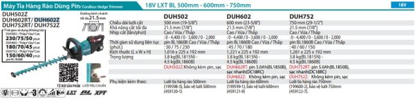 Makita DUH602Z MÁY TỈA HÀNG RÀO DÙNG PIN(600MM/BL)(18V) (không kèm pin sạc)