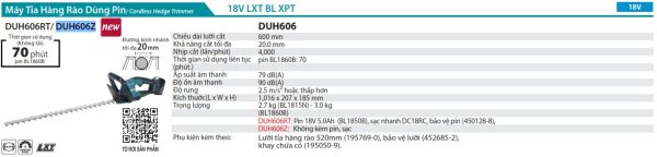 Makita DUH606Z MÁY TỈA HÀNG RÀO DÙNG PIN(600MM/BL)(18V) (không kèm pin sạc)