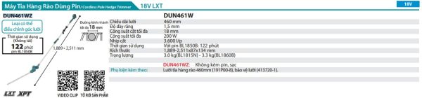 Makita DUN461WZ MÁY TỈA HÀNG RÀO DÙNG PIN(460MM)(18V) (không kèm pin sạc)