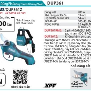 Makita DUP361RM2 MÁY CẮT CÀNH DÙNG PIN(18VX2) (kèm 02 pin 4.0Ah + sạc nhanh)