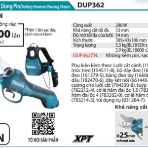 Makita DUP362ZN MÁY CẮT CÀNH DÙNG PIN(18Vx2) (không kèm pin sạc)