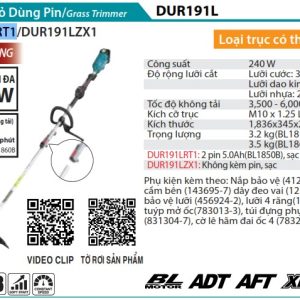 Makita DUR191LRT1 MÁY CẮT CỎ DÙNG PIN/TÁCH TRỤC/TAY (kèm 02 pin 5.0 + sạc nhanh)