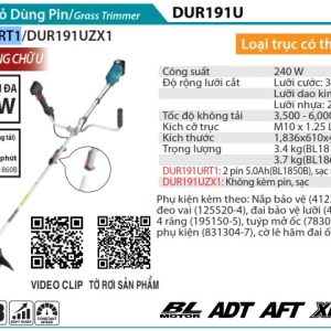 Makita DUR191URT1 MÁY CẮT CỎ DÙNG PIN/TÁCH TRỤC(BL)(18V) (kèm 01 pin 5.0 + sạc nhanh)