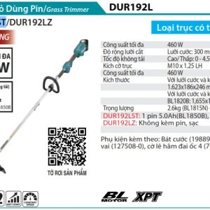 Makita DUR192LST MÁY CẮT CỎ DÙNG PIN(LOOP HANDLE/BL) (kèm  01 pin 5.0Ah + sạc nhanh)