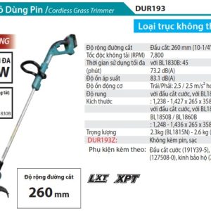 Makita DUR193Z MÁY CẮT CỎ DÙNG PIN(18V) (không kèm pin sạc)