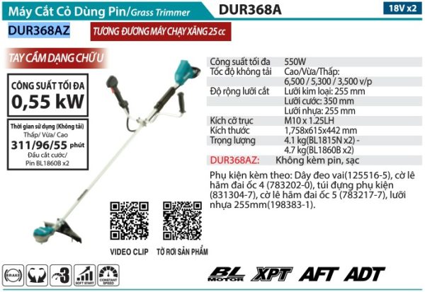 Makita DUR368AZ MÁY CẮT CỎ DÙNG PIN(BL)(18Vx2) (không kèm pin sạc)