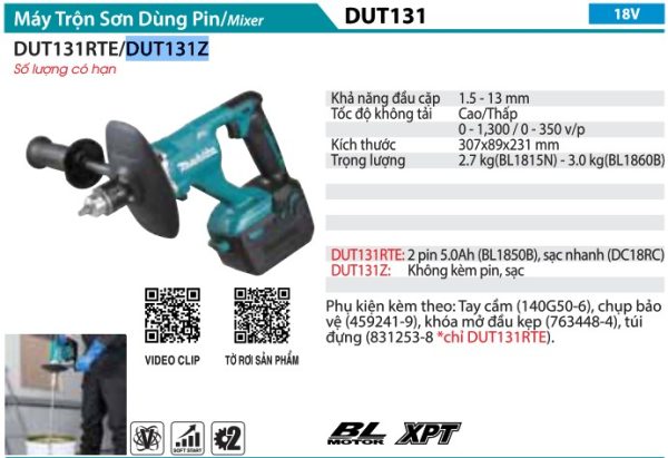 Makita DUT131Z MÁY TRỘN SƠN DÙNG PIN(BL)(18V) (không kèm pin sạc)