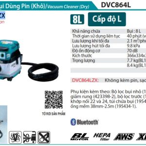 Makita DVC864LZX MÁY HÚT BỤI DÙNG PIN(HEPA/AWS/BL)(18VX2) (không kèm pin sạc)