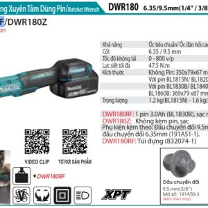 Makita DWR180RF MÁY SIẾT BU LÔNG XUYÊN TÂM DÙNG PIN(18V) (kèm 01 pin 3.0 + sạc)