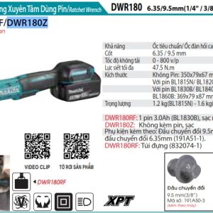 Makita DWR180Z MÁY SIẾT BU LÔNG XUYÊN TÂM DÙNG PIN(18V) (không kèm pin sạc)