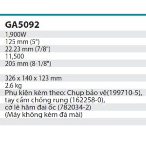 Makita GA5092X02 MÁY MÀI GÓC(125MM/1900W/CÔNG TẮC TRƯỢT)