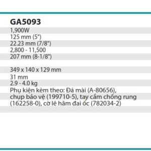 Makita GA5093X01 MÁY MÀI GÓC(125MM/1900W/CÔNG TẮC BÓP)