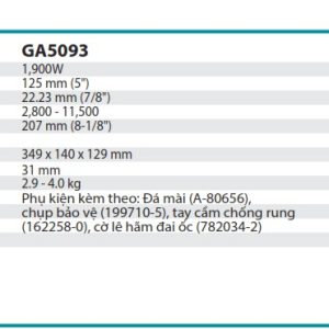 Makita GA5095X01 MÁY MÀI GÓC(125MM/1900W/CÔNG TẮC BÓP)