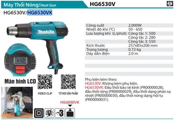 Makita HG6530V MÁY THỔI NÓNG(2000W)